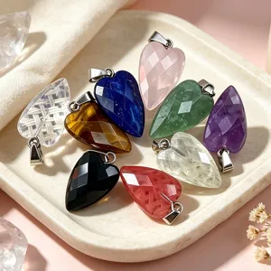 Natural stone faceted long heart crystal pendant gemstone necklace DIY accessories main view