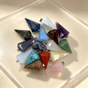 Pendolo Cristallo Esagonale in Pietra Naturale Pendente Gemme Facettate DIY Gioielli