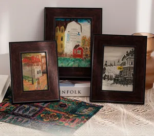 Vintage wooden picture frames for wall art, custom square photo frames with retro finish.