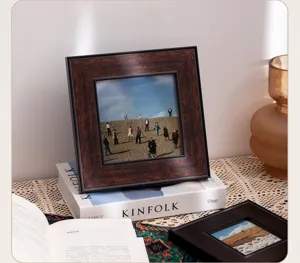 Vintage square picture frame retro wood photo frame home decor wall hanging tabletop display