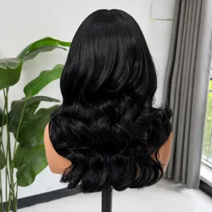 Μαύρη κυματιστή περούκα lace front, 20 ιντσών φυσικά συνθετικά μαλλιά για καθημερινή χρήση.