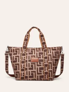Sac cabas imprime geometrique vintage, grand sac a bandouliere decontracte pour femmes au quotidien.