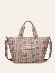 Sac Cabas Vintage Imprimé Géométrique pour Femmes Grande Capacité Sac à Main en Cuir PU Sac Bandoulière Décontracté