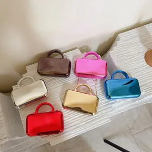Glossy metallic mini handbag set, stylish chain clutch for women, evening party bag.