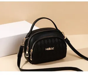 Stylish black multi-layer quilted shoulder bag, casual commuting women crossbody bag.
