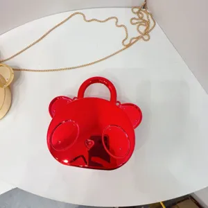 Cute glossy bear handbag for kids, stylish red little girls mini messenger bag and purse.