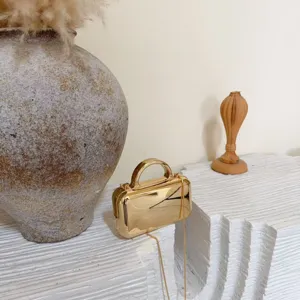 Elegant gold metallic mirror clutch bag, chic niche design evening handbag with chain.