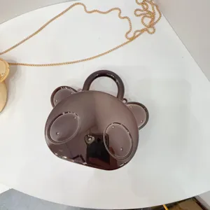 Cute glossy bear handbag for kids mini messenger bag cute shoulder bag with chain strap