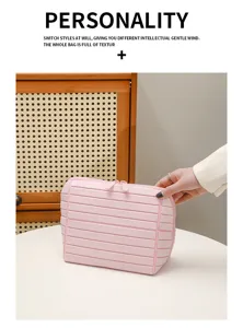 Borsa cosmetica geometrica rosa di grande capacita impermeabile per viaggi e utilizzo