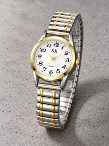 Reloj de Cuarzo para Mujer con Pulsera Elástica Bicolor y Esfera Blanca Números