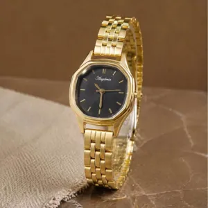 Dames Vintage Achthoek Quartz Horloge Metalen Band Luxe Casual Kleine Gouden Horloge Mode Woon-Werk Armbanduhr