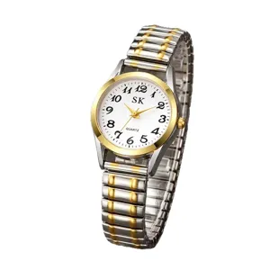 Reloj de cuarzo para mujer con correa extensible bicolor, esfera blanca y números grandes