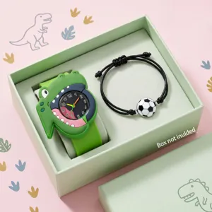 Kinderen Cartoon Dinosauriër Slap Horloge Voor Jongens Meisjes Siliconen 3D Dinosauriër Ontwerp Quartz Polshorloge Dinosauriër Horloge En Armband