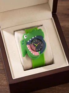 Leuke cartoon groene dinosaurUS kinder siliconen horloge met digitale wijzerplaat in geschenkdoos