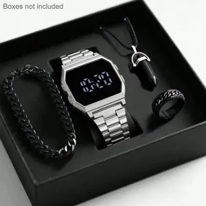 Men's luxury watch bracelet necklace ring set fashion minimalist quartz wrist watch jewelry gift box