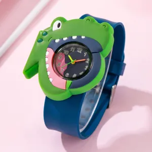 Kinderen schattige cartoon dinosauruskop siliconen klok horloge detailweergave display