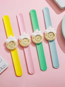 Children silicone slap watch with cute cartoon rabbit dial, colorful toy watch for kids daily.