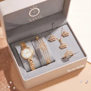 Mujer reloj cuarzo pulsera collar pendientes anillo conjunto joyas oro rosa