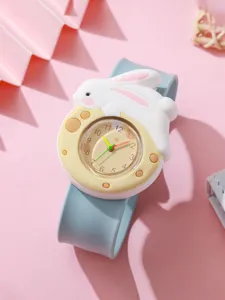 Cute cartoon rabbit children silicone slap watch with round dial and soft band for kids