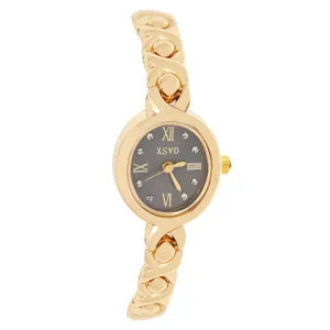 Reloj Mujer Cuarzo Oro Correa Aleación Esfera Gris Estrás Elegante Reloj De Pulsera