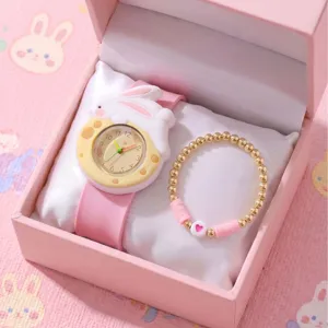 Cute Cartoon Rabbit Children Silicone Slap Watch With 3D Bunny Toy Digital Pointer Dial Kids Slap Bracelet Watch For Boys Girls