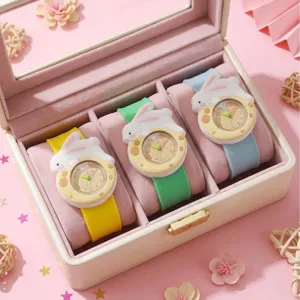 Cute cartoon rabbit kids silicone slap watch, colorful lovely children timepiece main image.