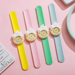 Kids silicone slap watch cute cartoon rabbit slap band colorful children quartz wristwatches