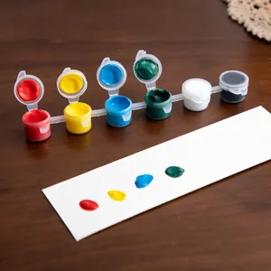 6-color washable children's watercolor paint set with small pots and test paper for painting.