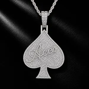 Hip Hop Mens Spade Aces Letter Pendant Necklace Alloy Rhinestone Gold Silver Plated Rap Style Fashion Jewelry