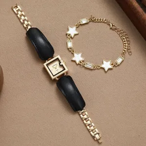 Montre carre pour femme et ensemble bracelet etoile diamant elegante mode quartz.