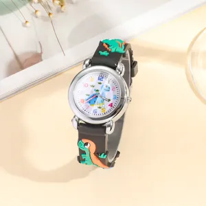 Children Cute Cartoon Dinosaur Quartz Watch With 3D Silicone Strap For Student Daily Use.