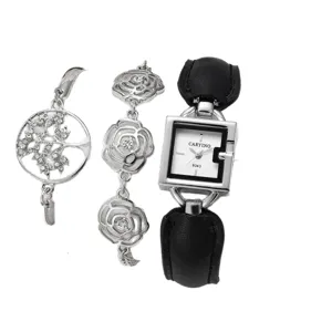 Coffret montre femme bracelet carre cadran strass luxe mode quartz bracelet montre noir