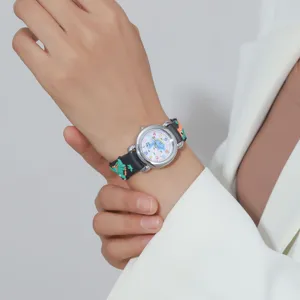 Cute 3d cartoon dinosaur quartz watch detail showing colorful dial and soft silicone strap.