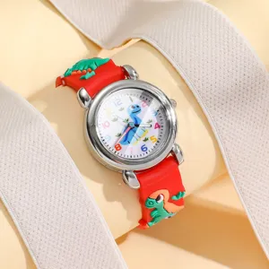 Kids 3D Dinosaur Quartz Watch Red Silicone Strap Cute Cartoon Dial Children Wristwatch