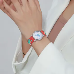 Cute cartoon dinosaur kids quartz watch with 3d silicone strap for students and children.