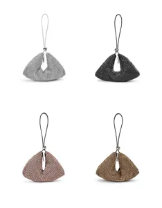 Bolso de noche triangular de diamantes de imitación con correa, mini bolso brillante chic.