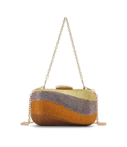 Elegant rhinestone evening clutch bag with chain strap, sparkling crystal box bag for women.