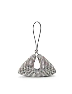 Bolso de Noche Triángulo con Estrás Plateado Cartera Brillante Fiesta Mujer Moda