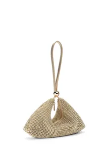 Elegante bolso de noche triangular con pedrería, cartera brillante para fiesta y boda.