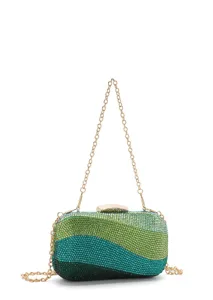 Stunning Rhinestone Evening Clutch Bag Gold Chain Shoulder Crossbody Luxury Box Bag