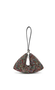 Bolso de noche triangular con pedrería brillante y asa cartera elegante de cristal para mujer