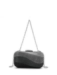 Sparkly rhinestone evening clutch detail shot, featuring a stylish gradient wave design.