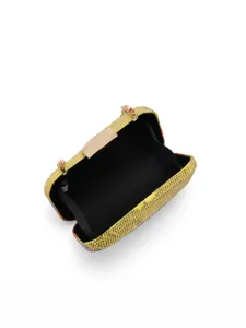 Stunning yellow rhinestone evening clutch bag with metal clasp and chain for women parties.