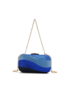 Blue gradient rhinestone evening clutch chain shoulder bag for women luxury crystal box bag