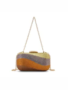 Women Rhinestone Evening Bag Luxury Crystal Chain Crossbody Bag Gradient Color Hard Shell Clutch Purse For Banquet Party