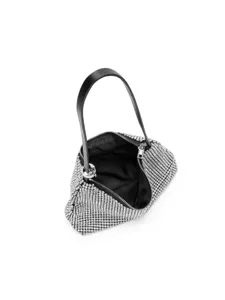 Bolso de hombro de noche con pedrería plateada, elegante bolso de mano triángulo cristal.