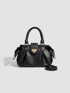 Mode Damen PU Leder Umhängetasche Herzförmige Schnalle Plissettierte Handtasche Schleife Chic Pendler Schultertasche