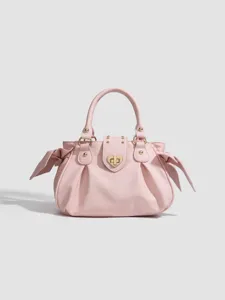 Rosa plissierte Handtasche mit Herzverschluss, Henkeltasche Umhaengetasche fuer Alltag.