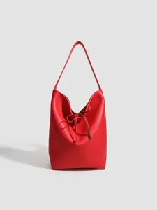 Bolso Balde Minimalista de Moda para Mujer Cuero Suave con Cordón Bolso de Hombro Cruzado para Comprador Gran Capacidad