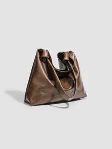 Vintage καφέ δερμάτινη τσάντα tote μεγάλη χωρητικότητα casual ώμου για καθημερινή χρήση.